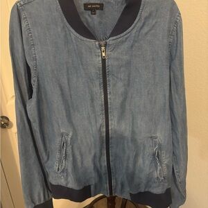 The Limited Light Blue Denim Bomber Jacket with Navy Trim